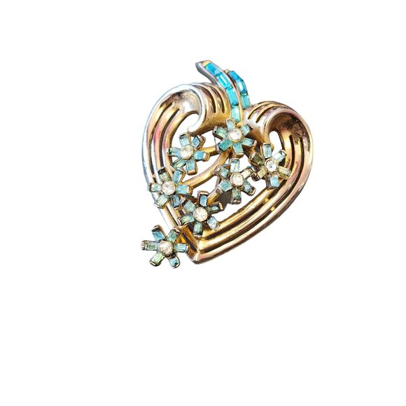 Vintage Signed Coro Craft Heart Flower Brooch (A2901) - Picture 3 of 5